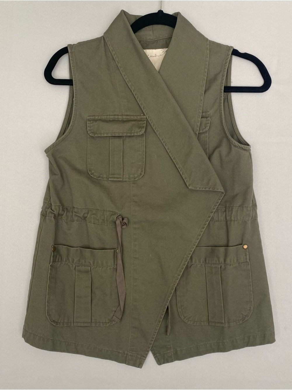 Vest Womens Small Army Green Drawstring Utility Embroidered
